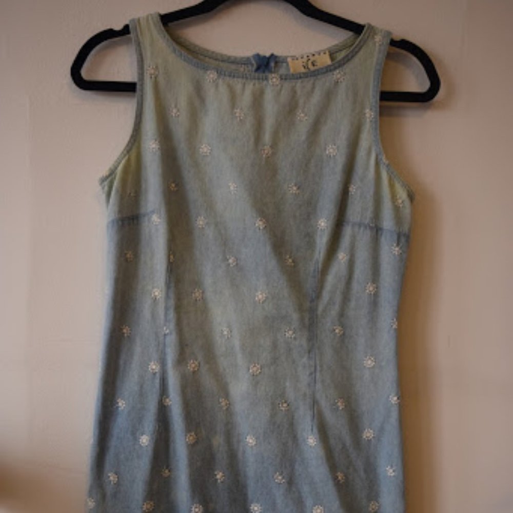 Cottage core denim mini floral sleeveless dress